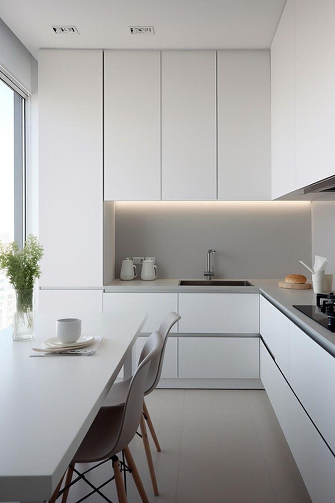 Kitchen prep corner with a run of counters and a matte black tap
